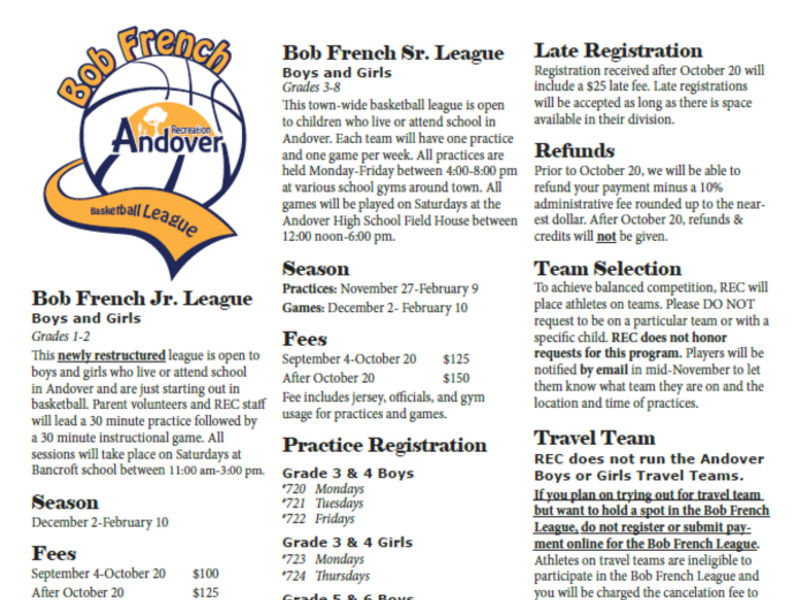 Bob French Basketball League Registration Begins Monday, Sept. 4