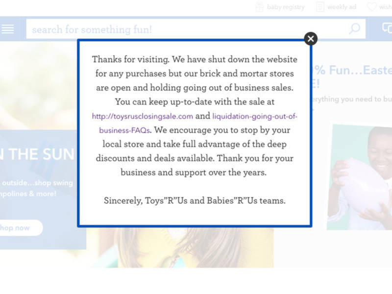 toys r us shuts down websites