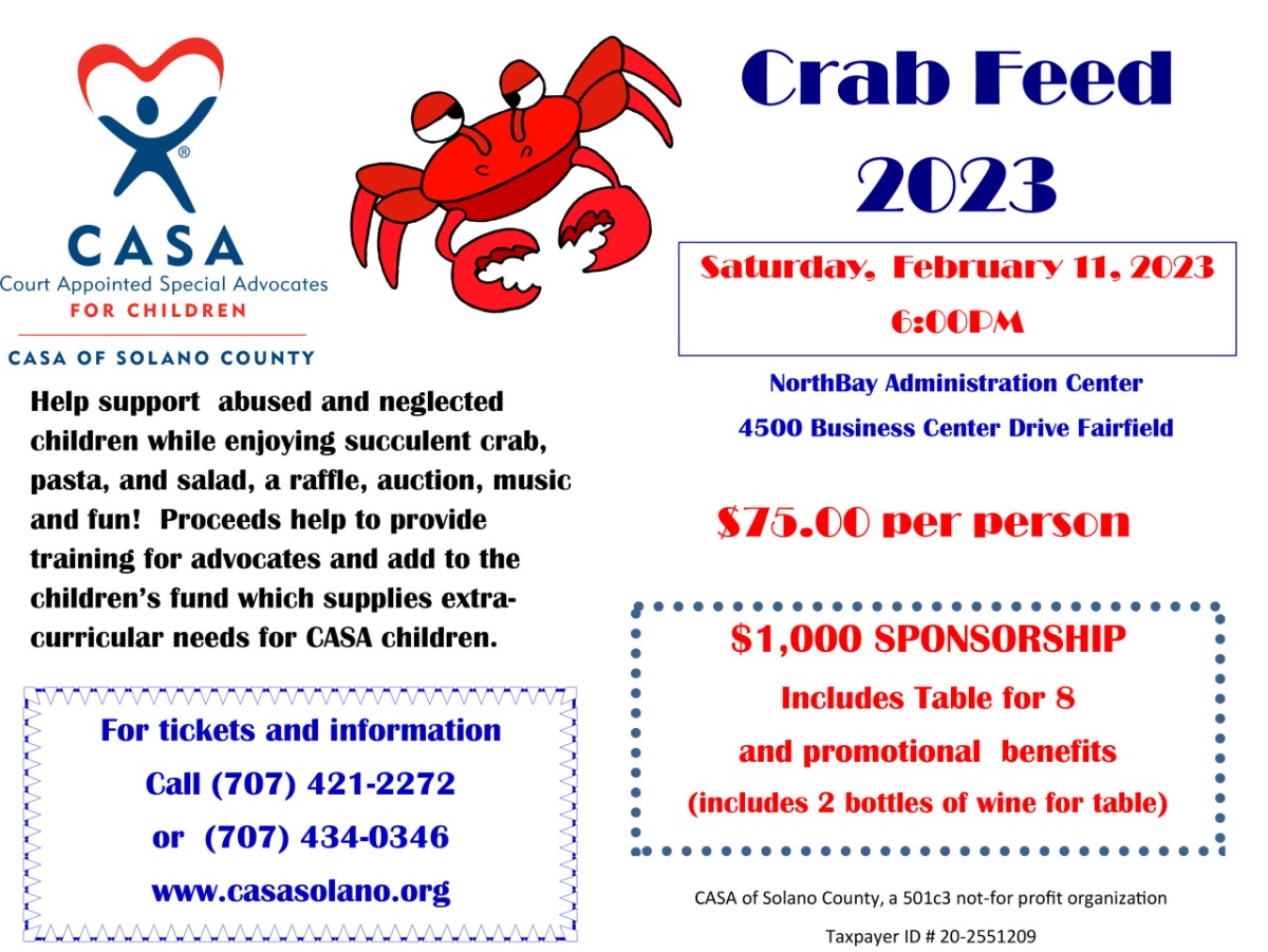 Feb 11 | CASA Of Solano County Crab Feed 2023: Fairfield | Benicia, CA Patch