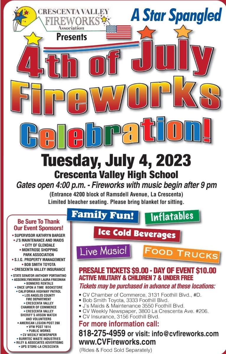 Jul 4 July 4th Crescenta Valley Fireworks Celebration 2023 La