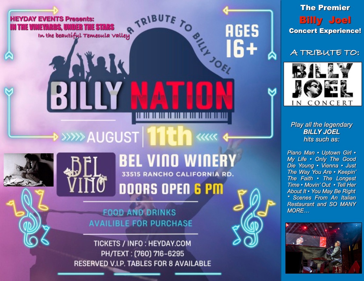 Aug 11 Billy Joel Tribute Concert With Billy Nation 2023 Bel Vino