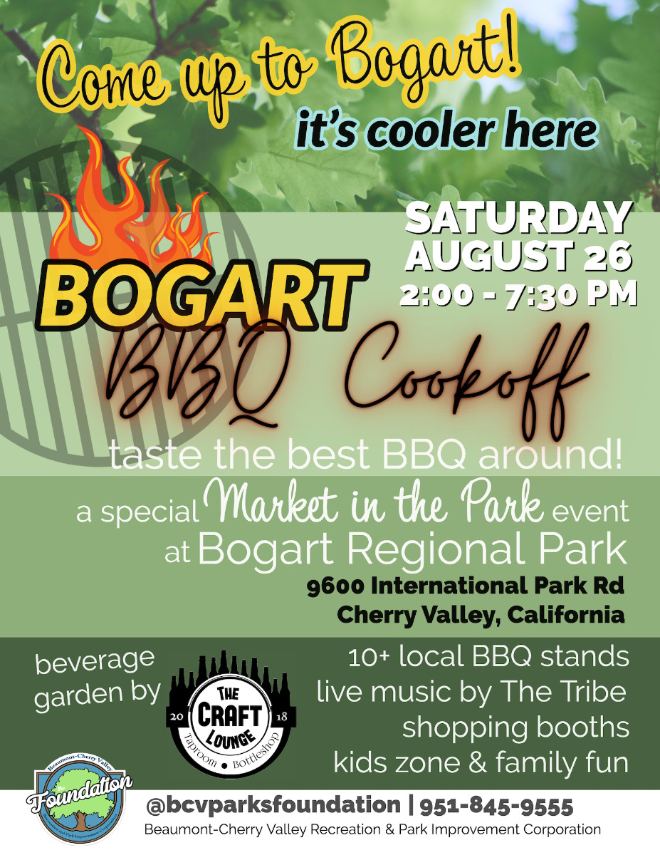 Aug 26 'Bogart BBQ CookOff' Market In The Park 2023 Bogart Regional Park, Cherry Valley