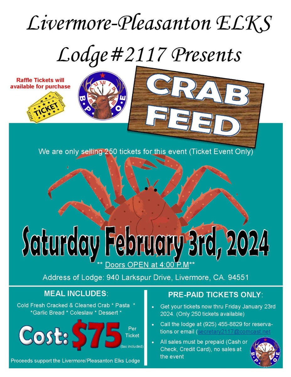 Feb 3 LivermorePleasanton Elks Lodge Crab Feed 2024 Livermore