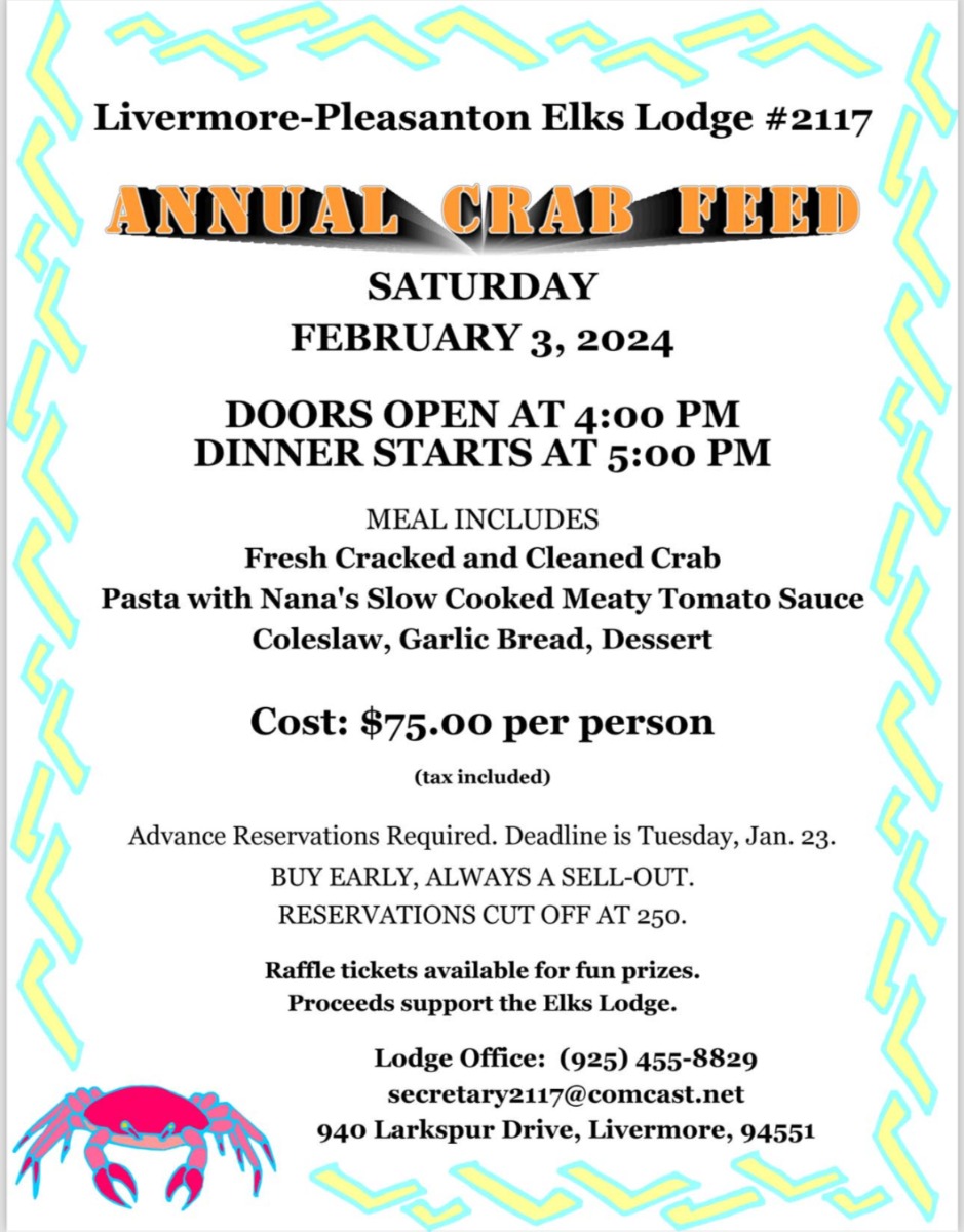 Feb 3 LivermorePleasanton Elks Lodge Crab Feed 2024 Livermore