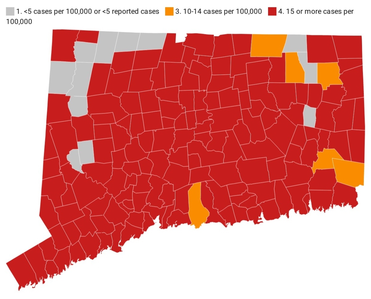 Ct Coronavirus Red Zone Map 10 Towns Added 6 Removed Across Connecticut Ct Patch
