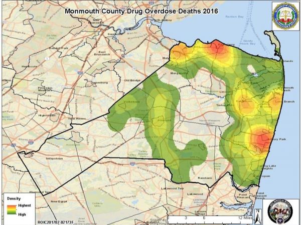 Where the Most Overdose Deaths Occurred in Monmouth County in 2016