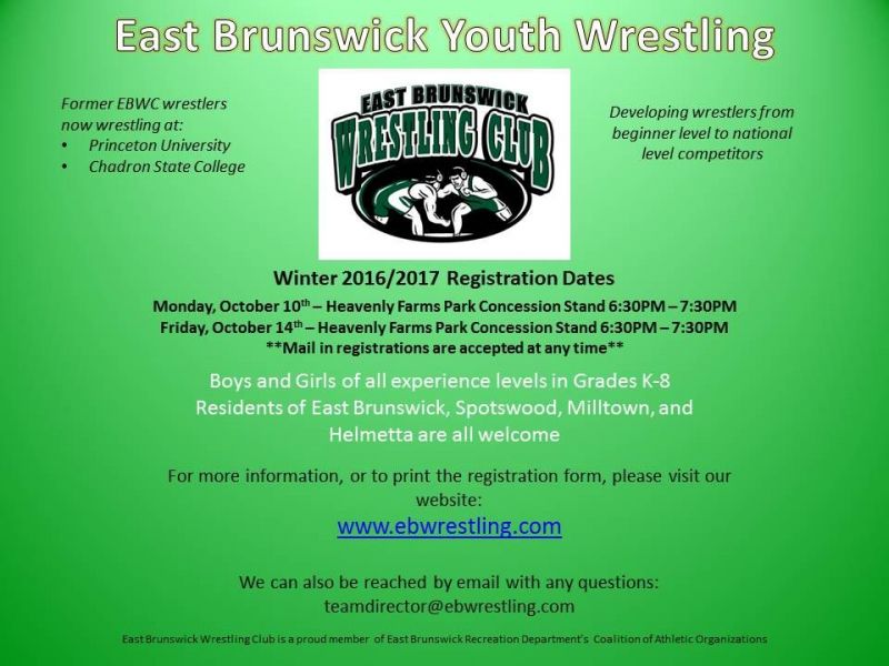 east brunswick wrestling club registration east brunswick nj patch wrestling sign up flyer