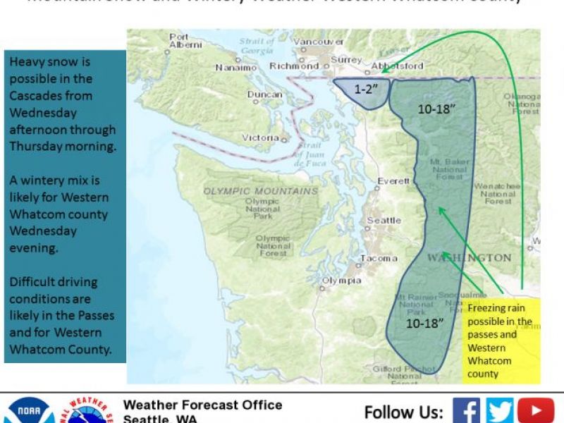 More Snow Cascade Foothills Under Winter Storm Warning Sammamish, WA