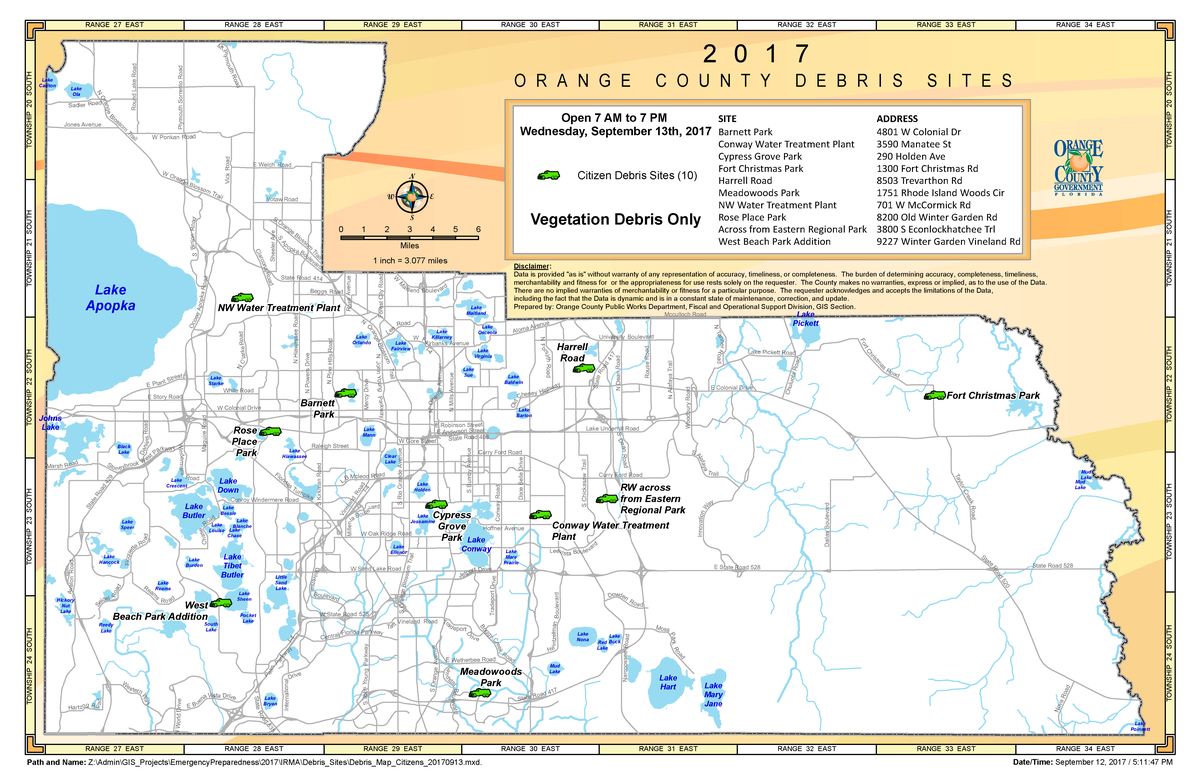hurricane irma heres orange countys yard debris drop off sites east orange public works