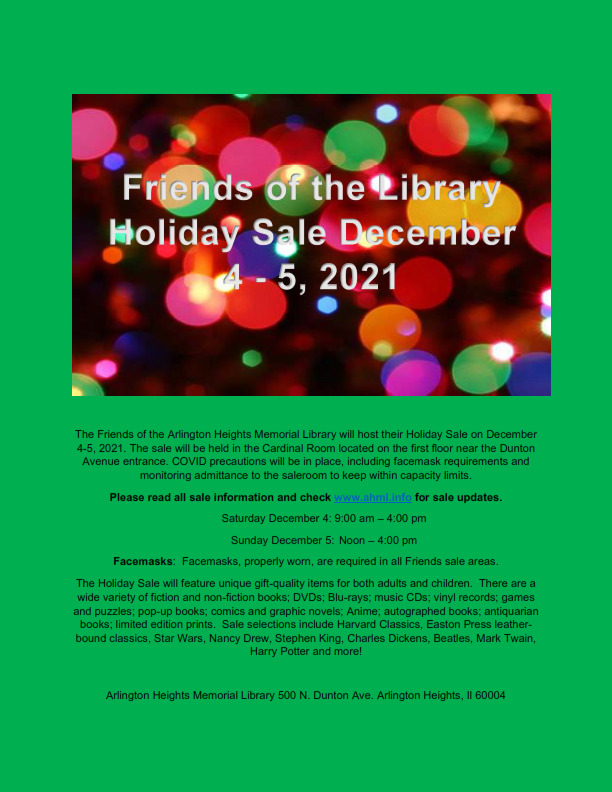 Dec 5 Friends Of The Library Holiday Book Sale Arlington Heights Il Patch