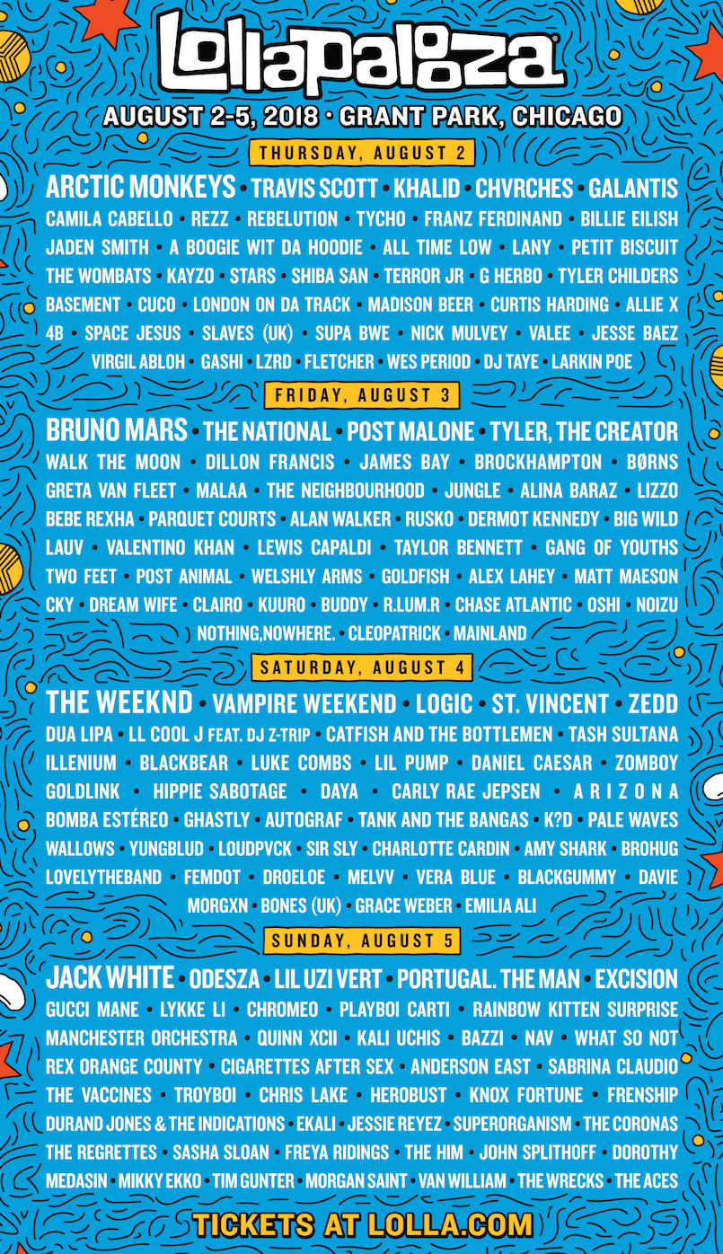 Lollapalooza 2018: A Guide To Who's Headlining And When They Play