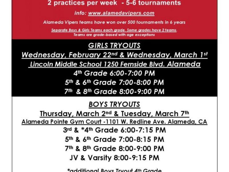 aau alameda vipers basketball boys girls tryouts for spring season california flyers vipers