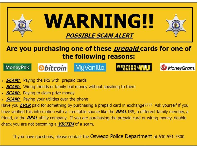 Prepaid Card Scam Hits Oswego Cops Oswego, IL Patch